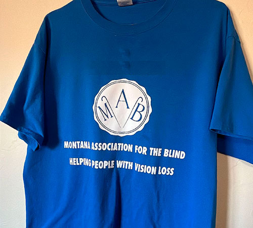 a blue T-shirt
